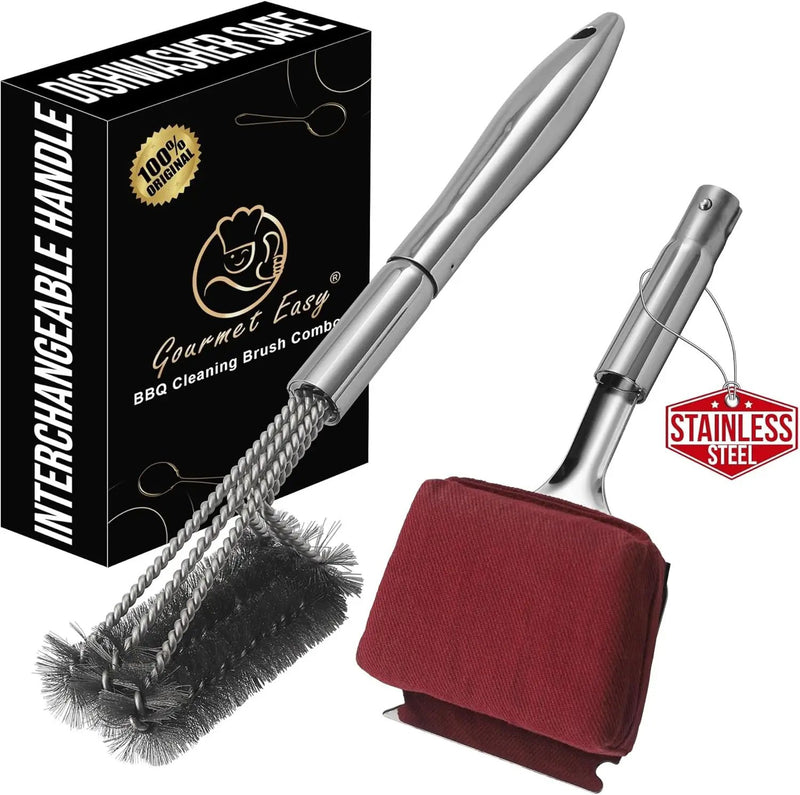 Stainless Steel Grill Brush Cleaning Kit, Grilling Accessories, Interchangeable BBQ Brush & Griddle Scraper with Fire-Resistant Cleaning Sponge, Dishwasher Safe Grill Cleaner, BBQ Accessories by GreenHaven Gardens