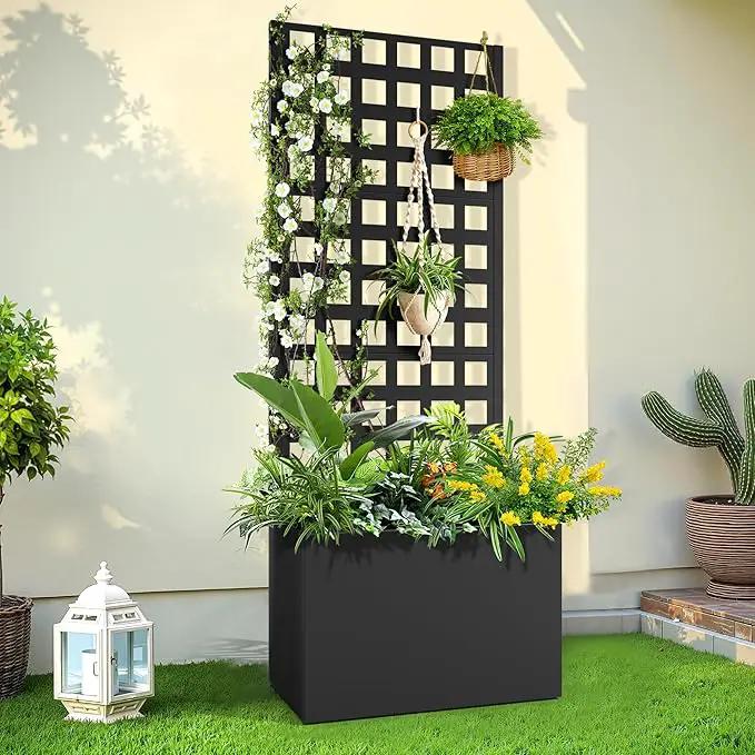 Metal Raised Garden Bed, Trellis Planters Bed with Drainage Holes for Climbing Plants, Vegetables Outdoor Privacy Screen with Planter Box 63"x24"x12", Black by GreenHaven Gardens