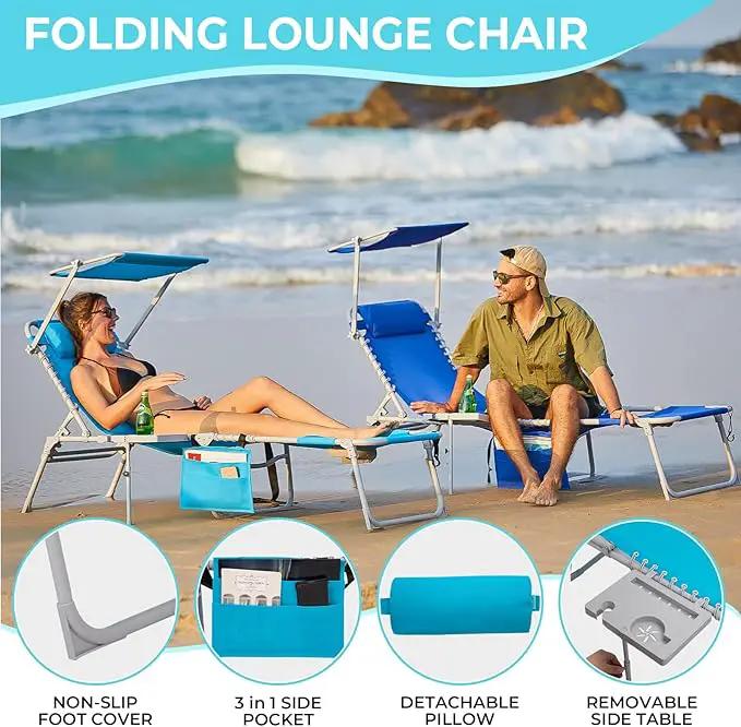 #WEJOY 4 in 1 Tanning Chair with Face Hole & Canopy & Side Table, 5 Positions Adjustable Folding Waterproof Facedown Chaise Lounge with Pillow Quick Dry for Beach Pool Outdoor Camping Patio (Blue) by GreenHaven Gardens