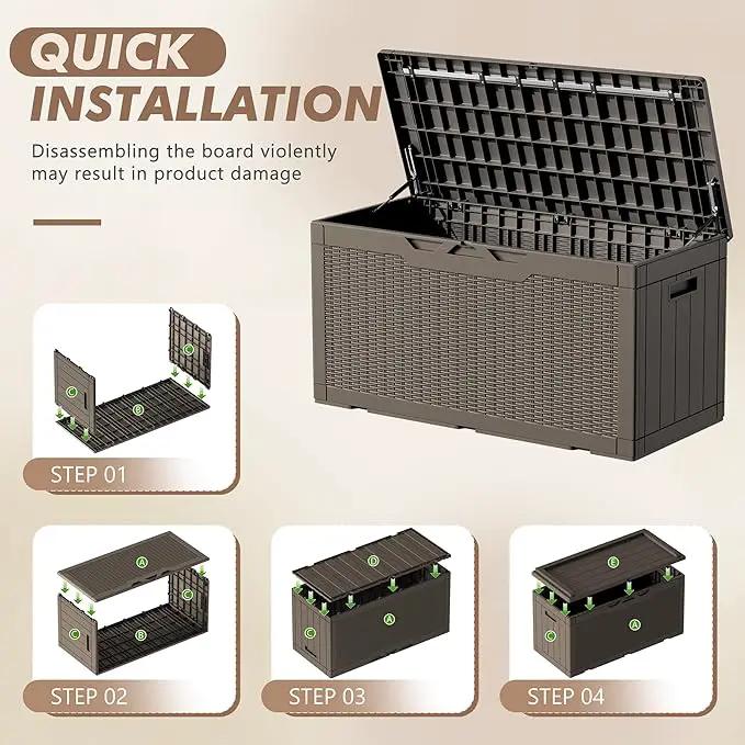 Devoko 100 Gallon Deck Box, Waterproof Resin Outdoor Storage Box with Cushion for Outside, Large Outdoor Storage Bench Cabinet Lockable for Patio Furniture and Garden Tools (Brown) by GreenHaven Gardens