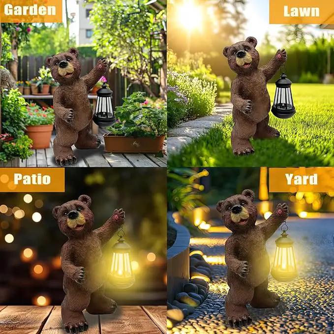 Solar Lantern Garden Statues Decor, Outdoor Bear Figurine Lights for Yard Patio Decoration - Unique Christmas Housewarming Gift for Grandma Wowen Mom Brown by GreenHaven Gardens