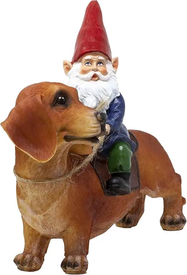 Funny Guy Mugs Gnome and a Dachshund Garden Statue- Indoor/Outdoor Garden Dog Gnome Sculpture for Patio, Yard or Lawn by GreenHaven Gardens