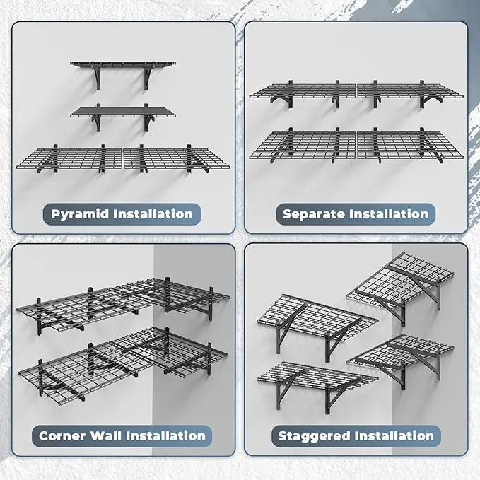 4 Pack Heavy Duty Garage Wall Shelving Set (2x3ft), Wall Mounted Garage Shelves 1000lbs Capacity, 24"x72" Shelf Storage Rack Floating Shelves, Black by GreenHaven Gardens