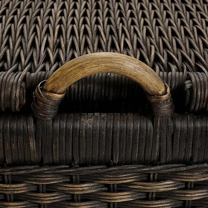 The Basket Lady Lift-Off Lid Wicker Storage Basket, Large, 24.5 in L x 18 in W x 17.5 in H, Antique Walnut Brown by GreenHaven Gardens