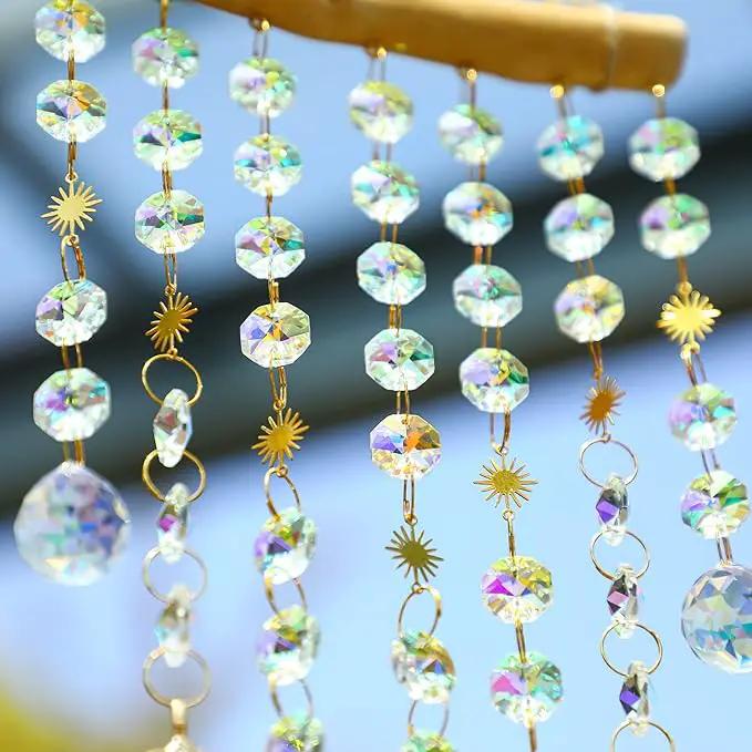 HDCRYSTALGIFTS Hanging Window Suncatcher Rainbow Maker Glass Crystal Mobile Wind Chimes with AB Prisms & Natural Leaf Drops Autumn Home Wall Art Decoration Gift by GreenHaven Gardens