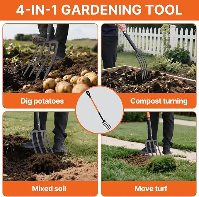 4-Tine Garden Fork,Heavy Duty Pitch Fork for Gardening,Digging Fork and Spading Fork for Loosening Soil,Compost Fork with Fiberglass Handle,45 Inch by GreenHaven Gardens