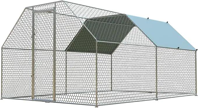 4ever2buy Chicken Runs for Yard with Cover, Large Metal Chicken Run Walk in Metal, Outside Dog Kennel with Roof, Flat Roofed Outdoor Kennel for Cats(9.2’Lx12.47’Wx6.4’H) by GreenHaven Gardens