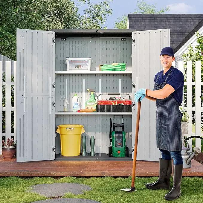 Aoxun White Resin Outdoor Storage Shed with 2 Shelves & Floor, 64 Cu.Ft Vertical Waterproof Cabinet for Garage, Pool, Bike, Garden Tools, Patio Furniture by GreenHaven Gardens