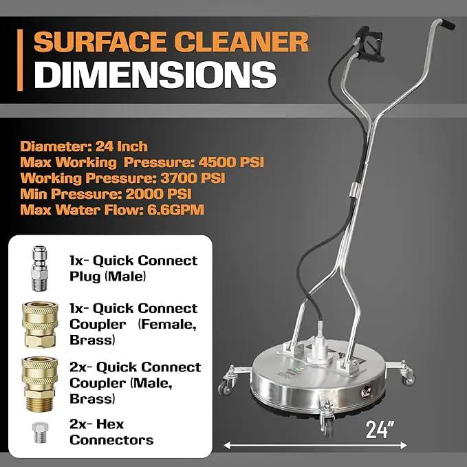EDOU Dual 24" Pressure Washer Surface Cleaner - Surface Cleaner with Wheels - Heavy Duty Composite, 4,500 PSI Max Working Pressure - Includes 3/8 Inch Quick Connector Kit and Teflon Tape by GreenHaven Gardens