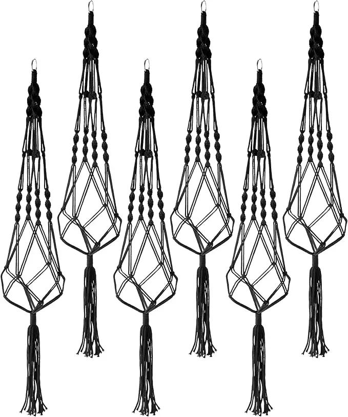 Sorbus Macrame Plant Hanger (6 Pack) Indoor Outdoor Hanging Plant Pots Cotton Rope, Elegant for Home, Patio, Garden (Black) by GreenHaven Gardens