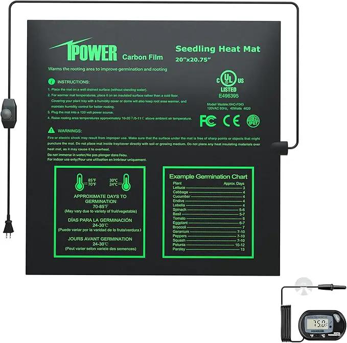 iPower 20" x 20.75" Seeding Heat Mat with Temperature Adjustable Knob and Digital Thermometer, Durable Warm Hydroponic Plant Germination Starting Pad by GreenHaven Gardens