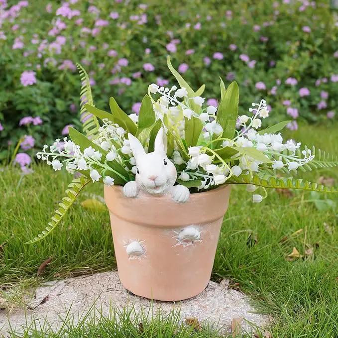 Easter - Spring Flower Pot - Bunny Decor - Easter Decoration - Decorative Garden Pots for Cactus Succulents Planter with Drainage Hole for Home Farmhouse Decor 5.75 x 5 x 7.25 inch Newman House Studio by GreenHaven Gardens