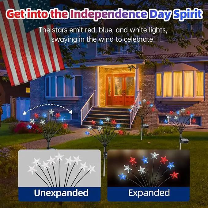 4th of July Decorations Solar Garden Lights, Fourth of July Red White and Blue Light Solar Lights Outdoor, Waterproof Patriotic Decor with 9 LED 2 Lighting Modes for Independence Day, 4 Pack by GreenHaven Gardens