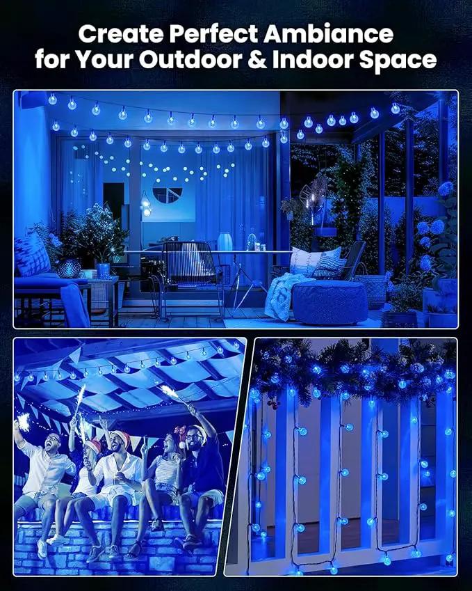 Solar String Lights Outdoor Waterproof, 2 Pack 60 LED 36.5 FT Each, 8 Lighting Modes Solar Powered Patio Lights for Garden Yard Porch Wedding Party Decor (Blue) by GreenHaven Gardens