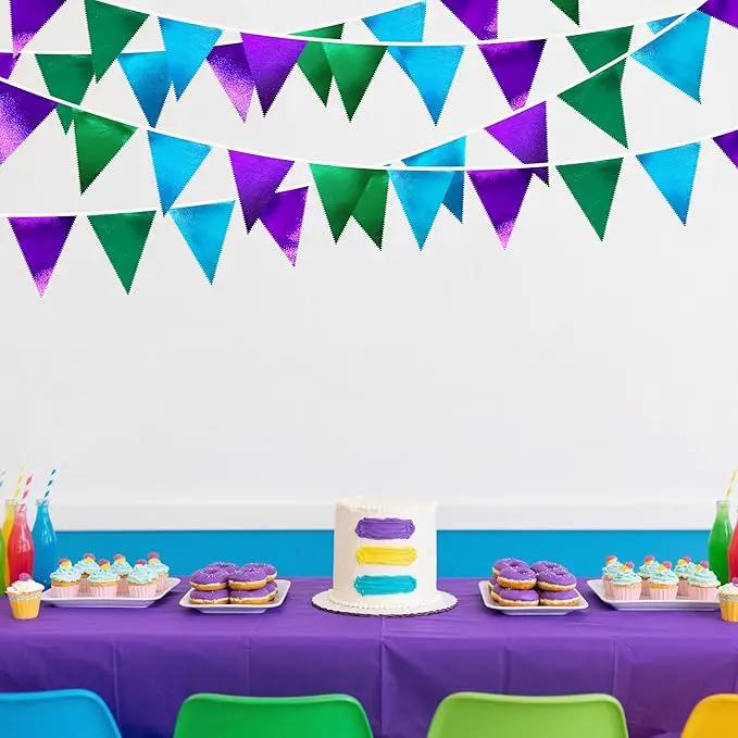 Blue Green Purple Party Decorations Metallic Fabric Triangle Pennant Banner Flag Bunting for Men Boys Video Game Theme Birthday Graduations Retirement Wedding Bachelor Baby Shower Party Supplies by GreenHaven Gardens