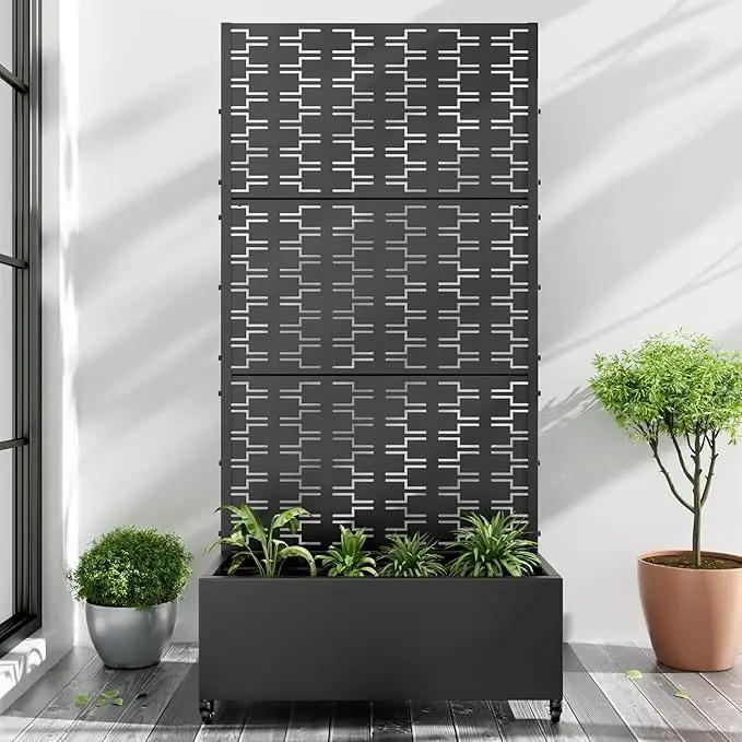 Casaphoria Metal Raised Garden Bed with Trellis and Wheels, 72"x35"x16" Planter Box for Climbing Plants, Vegetables & Vines, Features Drainage Holes and Privacy Screen (Black-Square) by GreenHaven Gardens
