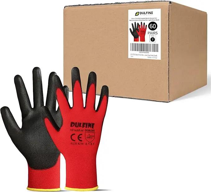 DULFINE Safety Work Gloves PU Coated-60 Pairs,Red Seamless Knit Glove with Polyurethane Coated Smooth Grip on Palm & Fingers, for Men and Women, Ideal for General Duty Work (Large) by GreenHaven Gardens
