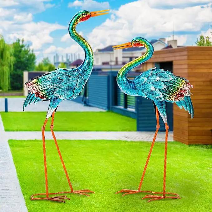 Natelf Crane Statues for Garden Decor, Blue Heron Sculptures, Metal Large Birds Lawn Sculptures & Statue for Patio Pond, Yard Decorations, Set of 2 by GreenHaven Gardens