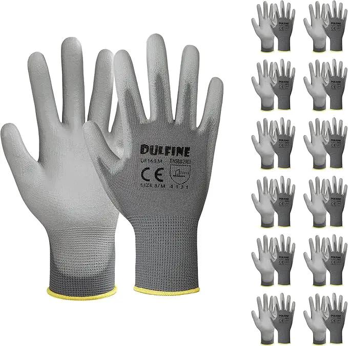 DULFINE Safety Work Gloves PU Coated-12 Pairs,Grey Seamless Knit Glove with Polyurethane Coated Smooth Grip on Palm & Fingers, for Men and Women, Ideal for General Duty Work (Large) by GreenHaven Gardens
