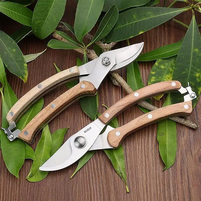 BUGUI Wood Handle Pruning Shears, SK-5 Steel Blade, 1-inch Cutting Capacity, Sharp, Well Designed Garden Shears, 8" by GreenHaven Gardens