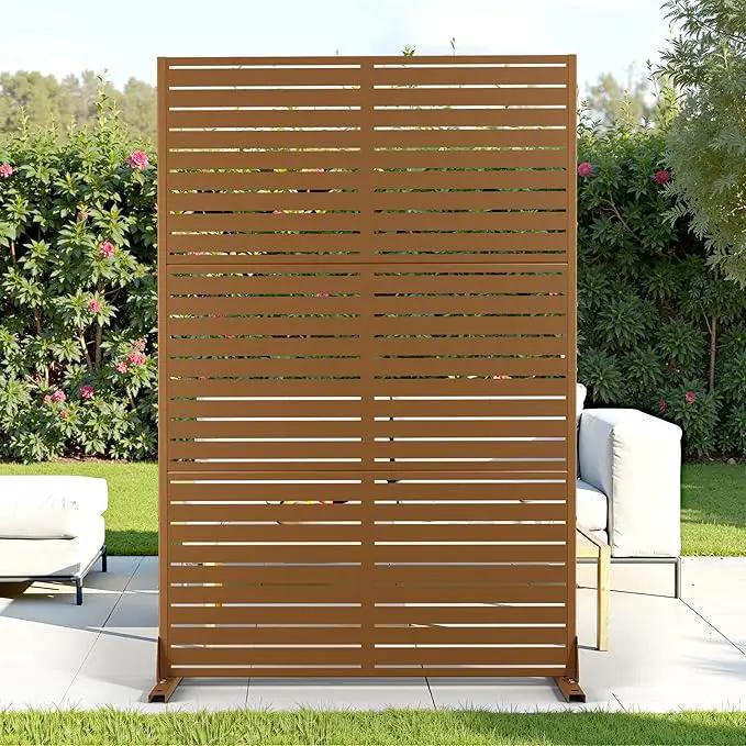 FENCY Outdoor Privacy Screen, 72" H×47" W Metal Privacy Screen, Outdoor Freestanding Privacy Screen & Panels for Deck Patio Balcony(Brown-Louvered) by GreenHaven Gardens