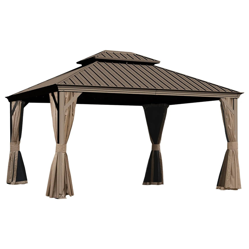 13x15FT Outdoor Hardtop Gazebo with Galvanized Steel Double Roof by HouseOfZazla