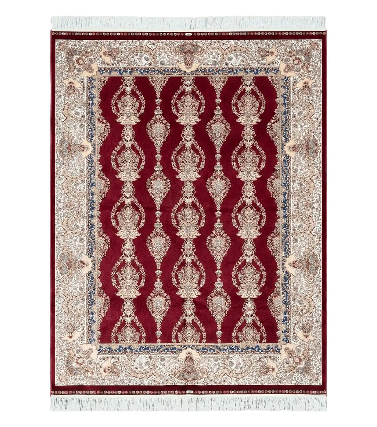 Dark Red Silk Carpet 5.3 x 7.6 ft, 5x8 Silk Rug, New Turkish Silk Carpet, Mint Condition, Beige & Red Area Rug, Bamboo Silk, High Quality by Jewel Rugs