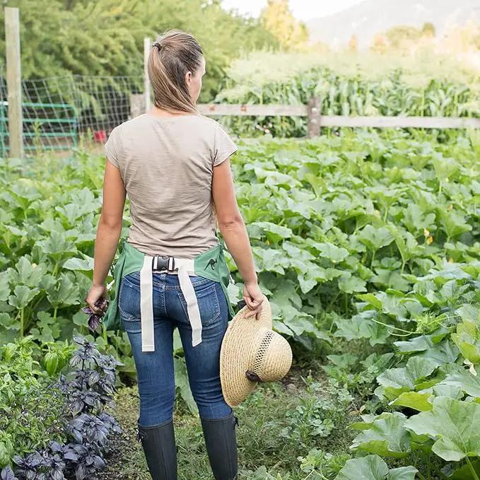 Roo Gardening Apron with Pockets & Harvesting, Picking Pouch - Adjustable, Water-resistant, Washable Canvas Cotton by GreenHaven Gardens