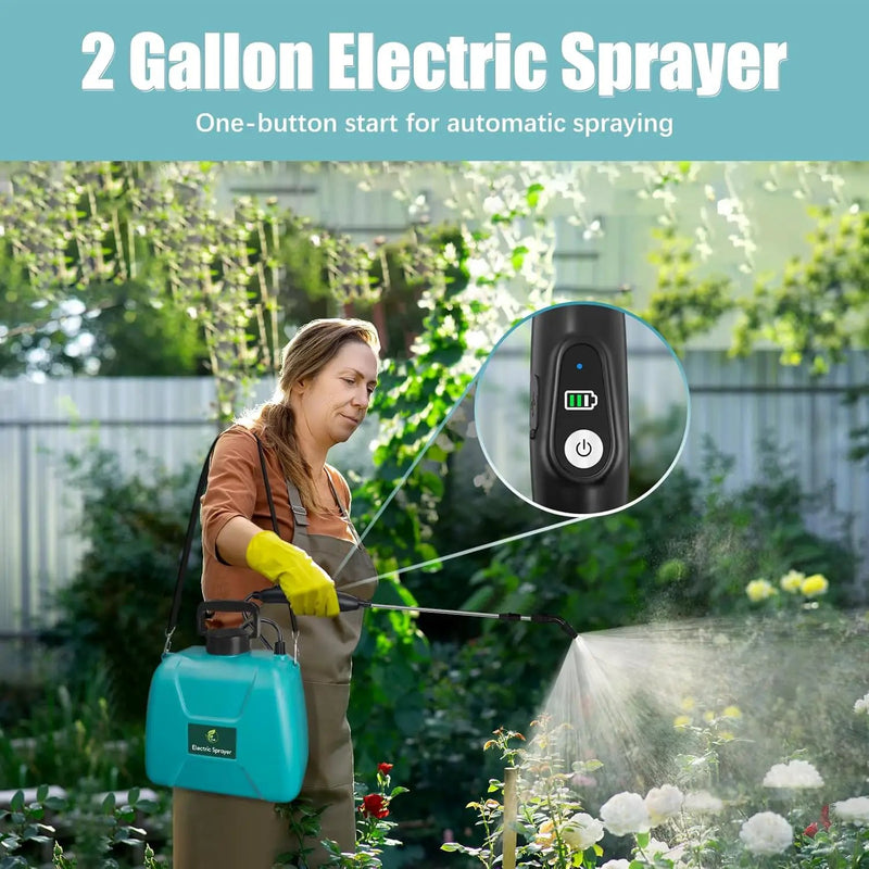 2 Gallon Battery Powered Garden Sprayer, Electric Sprayer with USB Rechargeable Handle, 3 Mist Nozzles, Retractable Wand, Water Pump Sprayers with Adjustable Shoulder Strap for Yard, Lawn and Garden by GreenHaven Gardens