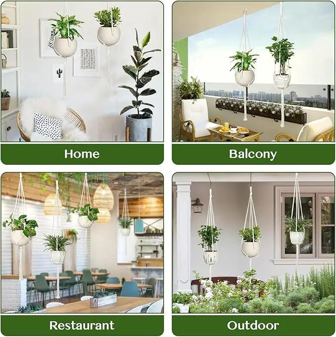 6 Pack Macrame Plant Hanger Indoor Hanging Planters for Indoor Outdoor Plants with 6 S Hooks and 6 Hook Nails, Hanging Plant Holder 43" Boho Home Decor,Ivory by GreenHaven Gardens