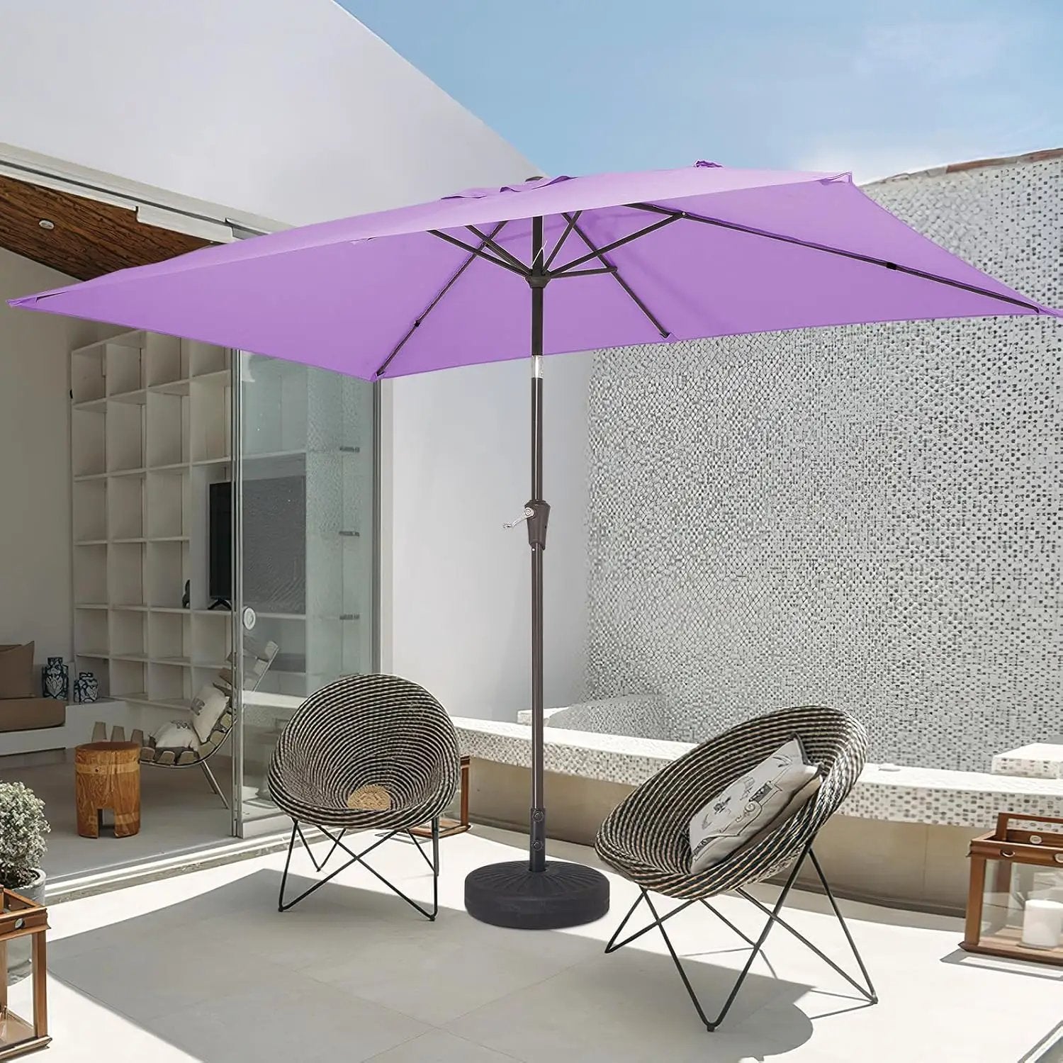 JEAREY 6.5x10 ft Rectangular Patio Umbrellas Outdoor Market Umbrella with Push Button Tilt and Crank, Rectangle Table Umbrella 6 Sturdy Ribs UV Protection for Pool Garden Backyard Deck, Taro Purple by GreenHaven Gardens