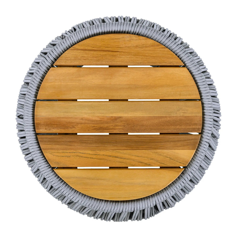 Acacia Wood Side Table with Grey Rope Design by HouseOfZazla