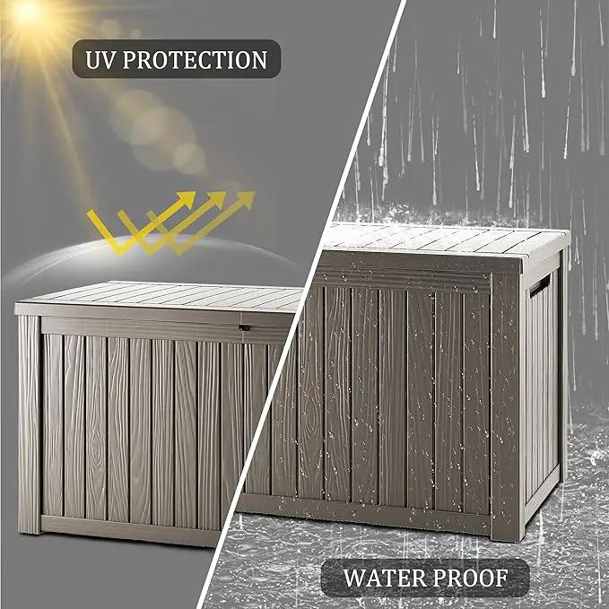 180 Gallon Outdoor Storage Deck Box - Large Waterproof Resin Bin for Delivery Boxes Outside, Lockable Storage for Patio/Pool Cushions & Tools, UV-Resistant, Granite Grey by GreenHaven Gardens
