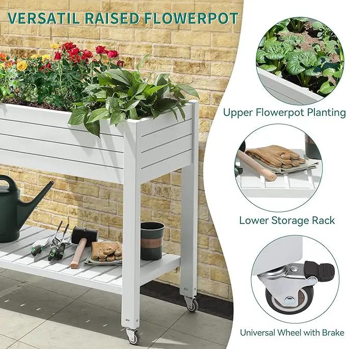 YITAHOME 43.3x17.7x34 in Elevated Garden Bed, Outdoor Plastic Planter Box with Wheels, Legs, Drain Plug, and Storage Shelf for Plants, Vegetables, Flowers, Herbs, Grayish-White by GreenHaven Gardens