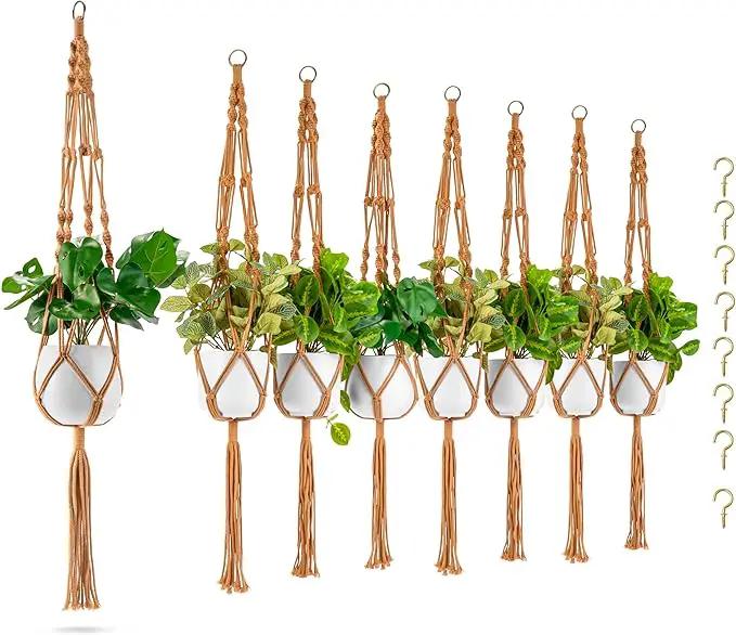 Sorbus Macrame Plant Hanger (8 Pack) Indoor Outdoor Hanging Plant Pots Cotton Rope, Elegant for Home, Patio, Garden (Brown) by GreenHaven Gardens