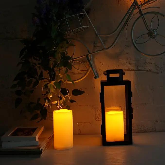 CANDLE CHOICE Waterproof Outdoor Battery Operated Flameless Candles with Timer Realistic Flickering Plastic Fake Electric LED Pillar Lights for Lantern Garden Wedding Christmas Decorations 3 Pack by GreenHaven Gardens