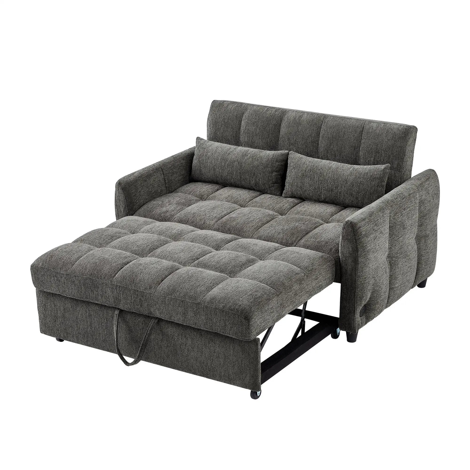 Loveseat Sofa Pull-Out Bed With Adjustable Backrest, 3 USB Ports And 2 Lumbar Pillows For Living Room by HouseOfZazla