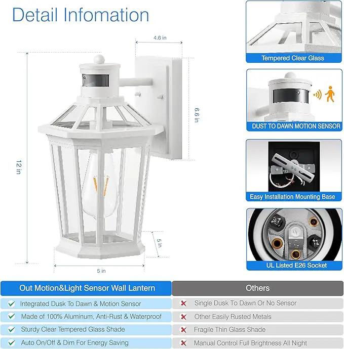 VIANIS Motion Sensor Outdoor Exterior Light Fixture, White Outdoor Porch Lights Wall Mount, Waterproof Dusk to Dawn Coach Lantern, Modern Outdoor Lights Fixtures for Garage, Front Door by GreenHaven Gardens