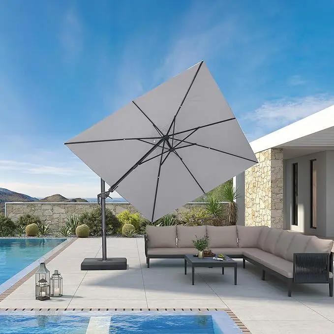 PURPLE LEAF 9' X 12' Left-right Tilting Outdoor Patio Umbrella Swivel Offset Cantilever Heavy Duty Rectangle Aluminum Umbrella with UV Resistant for Deck Pool Patio Backyard, Pebble Grey by GreenHaven Gardens