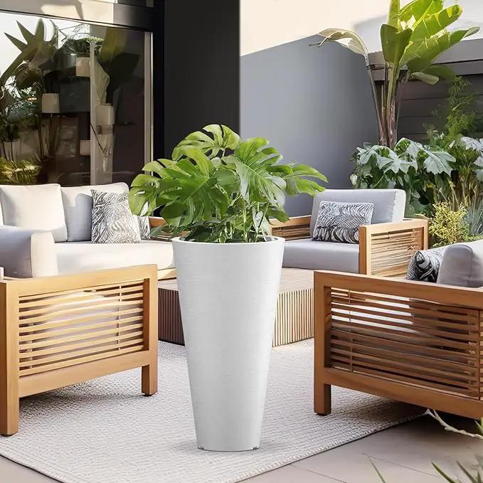 Kante Tall Round Planter Set of 2, 29 Inch Tall Decorative Planter Pots for Outdoor Indoor Garden Patio Front Porch (White) by GreenHaven Gardens