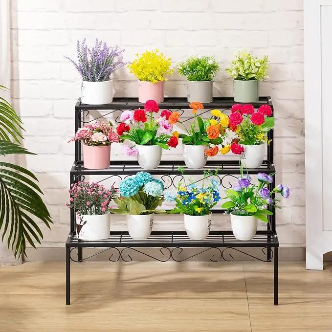 DOEWORKS 3 Tier Stair Style Metal Plant Stand, Garden Shelf for Large Flower Pot Display Rack Indoor Outdoor, Black by GreenHaven Gardens