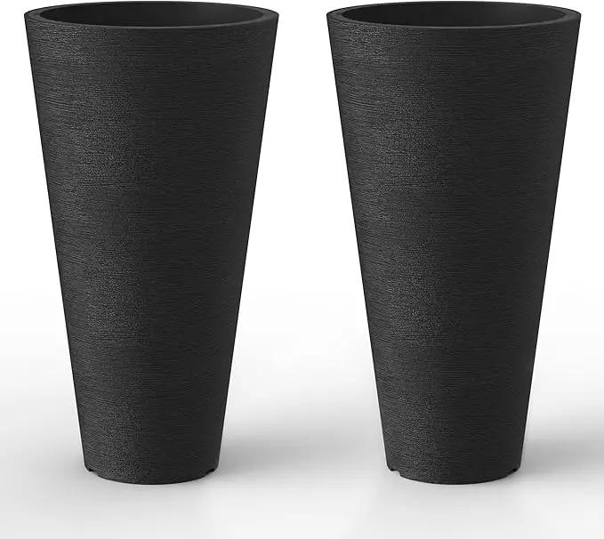 Kante Tall Round Planter Set of 2, 18" H Large Decorative Planter Pots for Outdoor Indoor Garden Patio Front Porch (Black) by GreenHaven Gardens