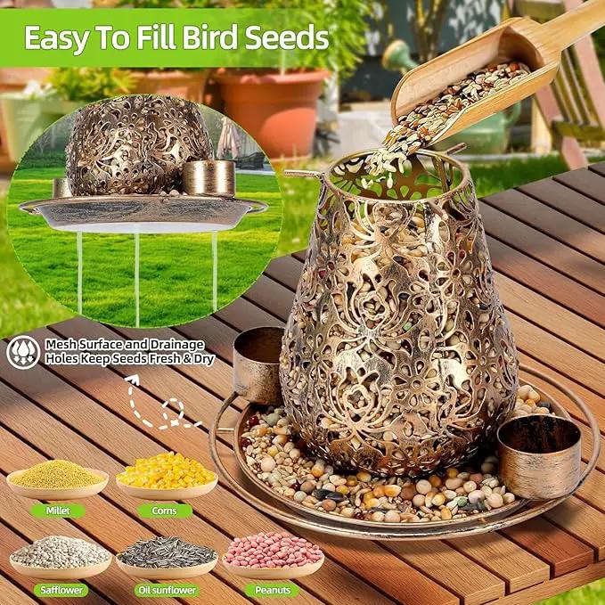 Mushroom Solar Bird Feeders for Outdoors Hanging Metal Wild Bird Feeder Garden Lantern with S Hook for Garden Decoration Brown by GreenHaven Gardens