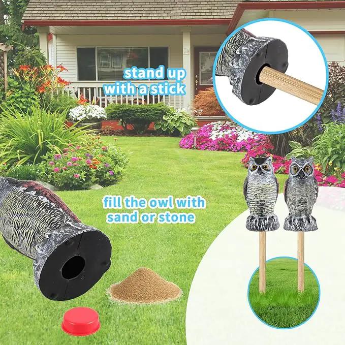 Hedoc 2 Pack Fake Owl Decoys to Scare Birds Away from Gardens and Rooftops, Great Horned Owl Bird Deterrents, Nature Scarecrow Plastic Owls Pest Repellent, Owl Statue for Garden Decor, Yard Decoration by GreenHaven Gardens
