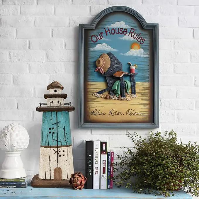 Attraction Design Wooden Lighthouse Decor, Decorative Nautical Lighthouse Rustic Ocean Sea Beach Themed Lighthouse Decoration, Handcrafted Tabletop Nautical Themed Home Decor Bathroom Decor (13“H) by GreenHaven Gardens
