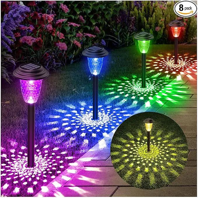 Solar Pathway Lights, 8 Pack Bright Color Changing/Warm White Solar Lights Outdoor Waterproof Solar Garden Lights, Outdoor Lights Solar Powered Landscape Path Lights for Yard, Walkway, Lawn by GreenHaven Gardens