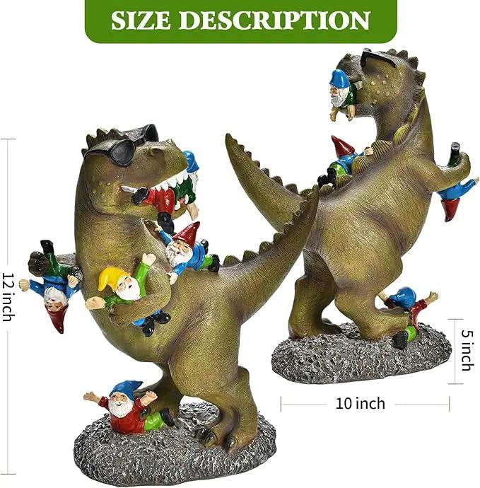 Garden Gnome Statues Garden Decor - Large Dinosaur Eating Gnomes Outdoor Decor for Patio,Lawn,Yard Decor - Uique Housewarming Gift by GreenHaven Gardens
