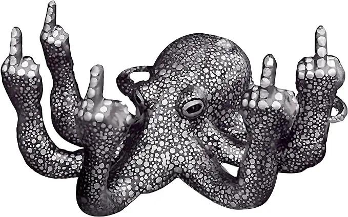 Octopus Statue,Middle Finger Desk Decor,Home Office Decor,Cute Room Decor,Funny Gifts,Various Fish Tank Decoration (Black) by GreenHaven Gardens