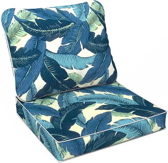 LVTXIII Outdoor Deep Seat Cushion 22"x22"x4" Patio Seat and Back Cushion Set Seasonal Chair Cushion for Dining Arm Chairs, Wicker Chairs and Garden Furniture Decoration, Swaying Palms Blue by GreenHaven Gardens