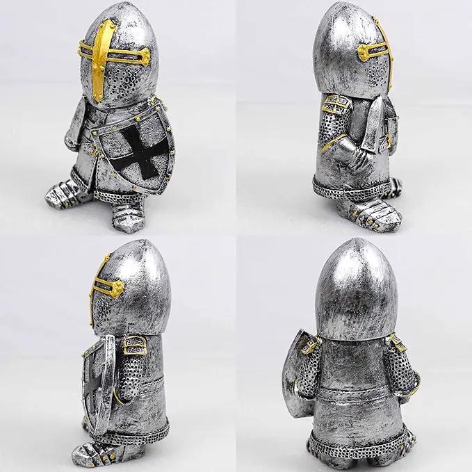 nezababy Knight Gnomes Guard Garden Statue Decoration Medieval Wee Crusader Battle Swordsman Fighting Outdoor Figurines Lawn Decor Resin (C) by GreenHaven Gardens